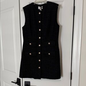 Elegant Black Sleeveless tweed minidress